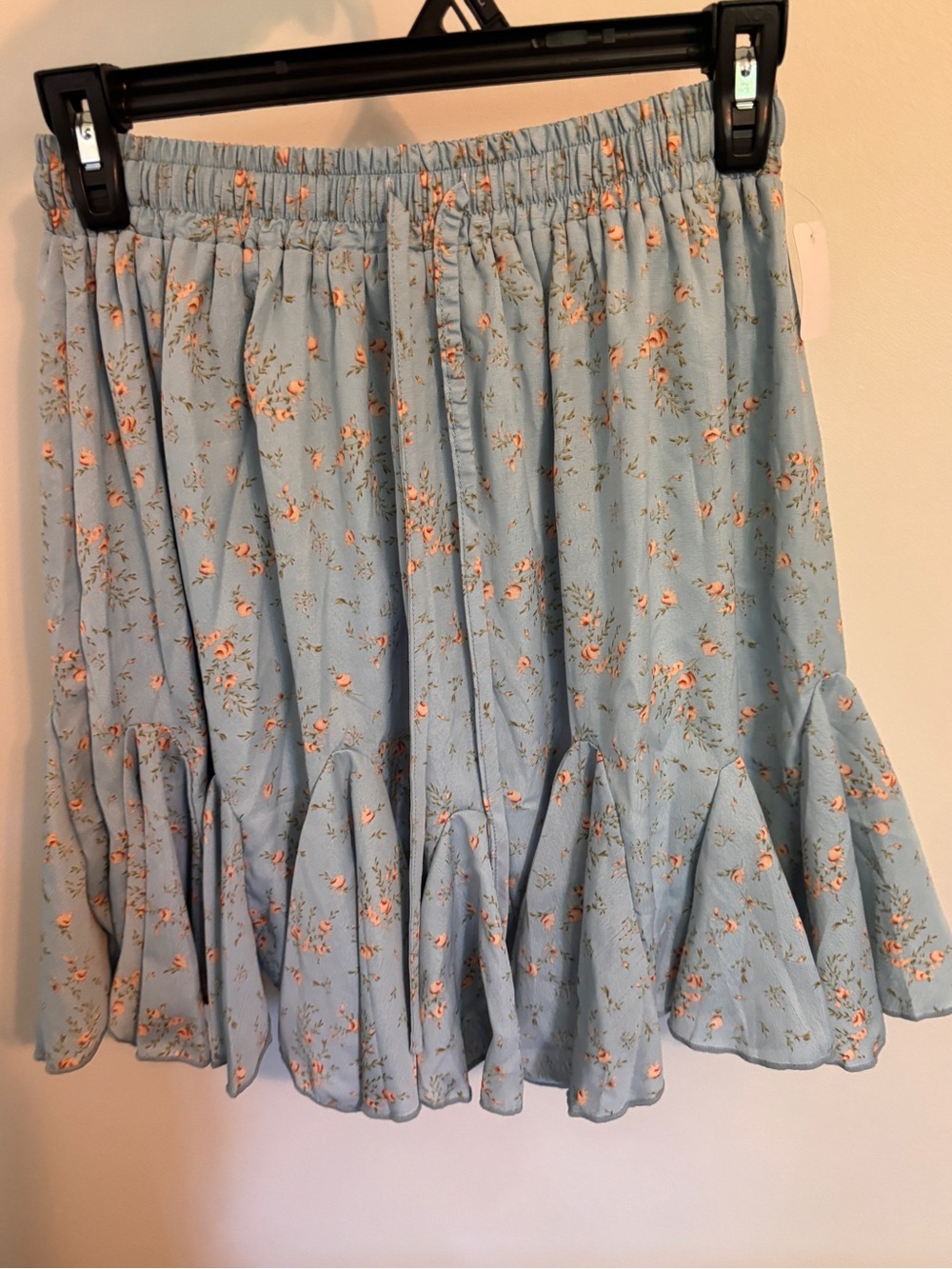 Light Blue Floral Ruffle Hem Skirt